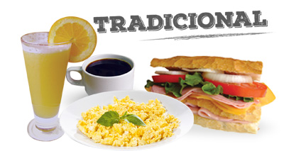 Sanduche (Jamón y Queso) + Huevos + Jugo + Café.