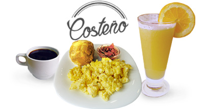 Bolón de Queso + Cebollitas Costeñas + Huevos + Jugo + Café.