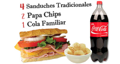 4 Tradicionales + 2 Papas Chips + 1 Cola Familiar