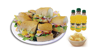 (Incluye 9  Mini Sanduches + 1 Papas Chips + 3 Jugos del Valle)
Mini sanduches incluidos son: Tradicional, Pollo, Mexicano.